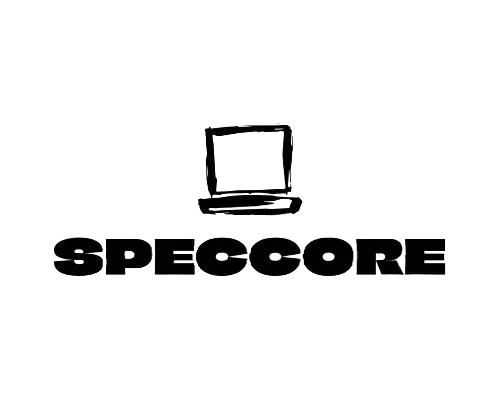 โลโก้ SpecCore พื้นหลังสีขาว พร้อมตัวอักษรสีดำสไตล์มินิมอล